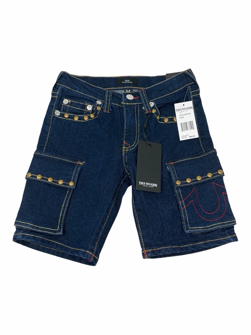 True Religion Ricky Relaxed Straight Denim Shorts Boys Stretch 8 Dark Wash NWT
